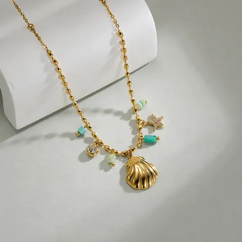 Vintage Stainless Steel Shell Starfish Pendant Necklace For Women Bohemian Gold Silver Plated Sea Snail Beach Jewelry Gift
