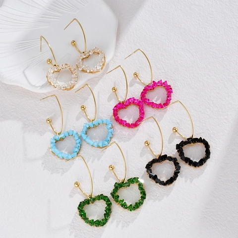 Boucles d'Oreilles Créoles en Acier Inoxydable avec Perles de Cristal pour Femmes Boho Ajouré Rond Cœur Bijoux de Mode