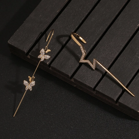 Vergoldete Kupfer Zirkon Schmetterling Stern Ohrklemme Für Damen Mode Schmuck Eingelegte Strass Knorpel Ohrringe Accessoire