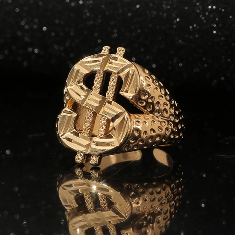 Hip Hop Exaggerated Wide Copper Gold Plated Adjustable Ring For Men Women Wolf Head Dollar Sign Leopard Animal Gothic Jewelry