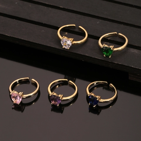 Bague Ouverte de Coeur en Cuivre Plaqué Or Avec Zirconia pour Femme Ajustable Bijoux Romantiques Cadeau pour Femme