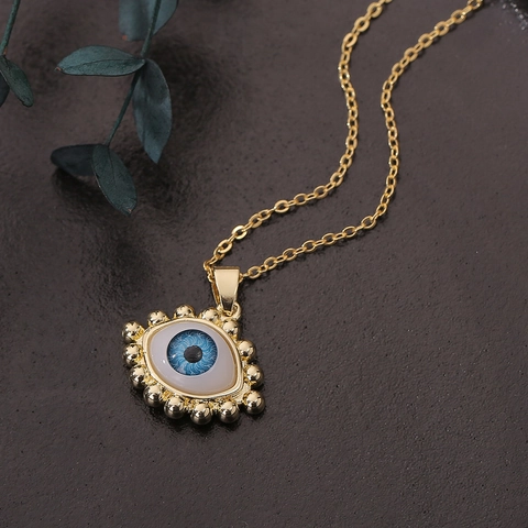 Μόδα Χάλκινο Κολιέ Με Μενταγιόν Evil Eye Επιχρυσωμένο Για Γυναίκες Μπλε Μάτι Beaded Edge Mysterious Style Jewelry Gift