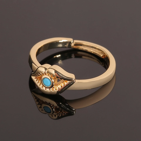 Bohemian Copper Zirconia Evil Eye Open Ring For Women Adjustable Devil Eye Lip Design Finger Ring Fashion Western Jewelry Accessory