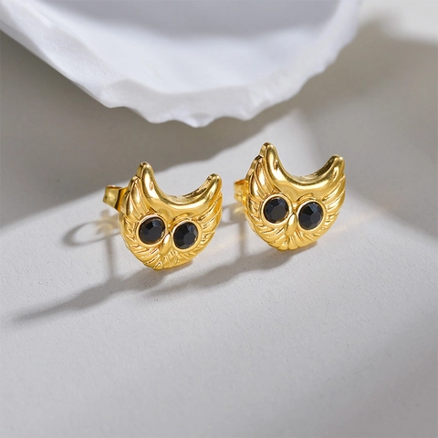 Vintage Orecchini a Bottone a Gufo in Acciaio Inossidabile per Donna Strass Design Animale Oro Gioielli Minimalisti