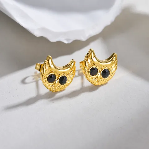 Vintage Orecchini a Bottone a Gufo in Acciaio Inossidabile per Donna Strass Design Animale Oro Gioielli Minimalisti