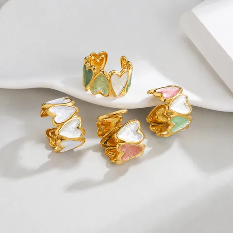 Bague Ouverte Cœur en Acier Inoxydable Plaqué Or 18K Émail Coloré Réglable Bague Style Ins Doux pour Femmes Bijoux