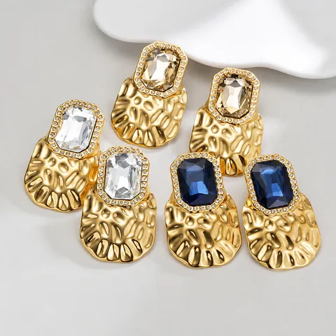 Pendientes de Botón de Acero Inoxidable Martillado Geométrico Vintage para Mujer Pendientes Retro Exagerados de Fiesta Joyería