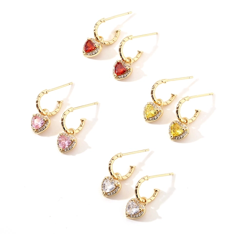 Elegante Vergoldete Kupfer Herz Zirkon Dangle Ohrringe Für Damen Luxus Herz Drop Ohrringe Mode Schmuck Für Party Hochzeit