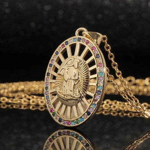 Gold Plated Copper Virgin Mary Pendant Necklace Religious San Judas Micro Inlaid Zirconia Jewelry For Women