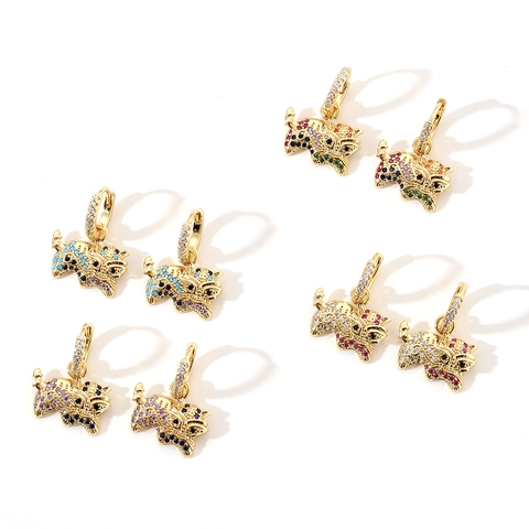Pendientes Colgantes de Lujo de Cobre y Circonia Cabeza de Tigre para Mujer Bañados en Oro Motivo de Zodiaco Animal