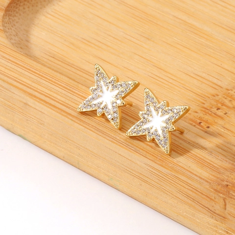 Fashion Copper North Star Stud Earrings For Women Exquisite Micro Inlaid Zirconia Eight Pointed Star Enamel Earrings Gift