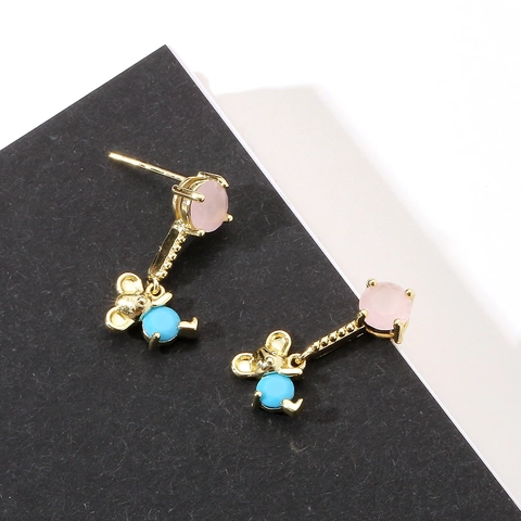 European Little Bear Dangle Earrings For Women Gold Plated Copper Inlaid Zirconia Animal Drop Earrings Sweet Jewelry Gift