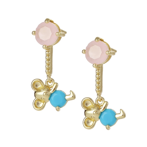 European Little Bear Dangle Earrings For Women Gold Plated Copper Inlaid Zirconia Animal Drop Earrings Sweet Jewelry Gift