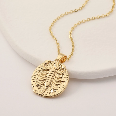 Collar Con Colgante De Moneda Redonda De Cobre Chapado En Oro De Dieciocho Quilates Vintage Doce Signos Del Zodiaco Joyería