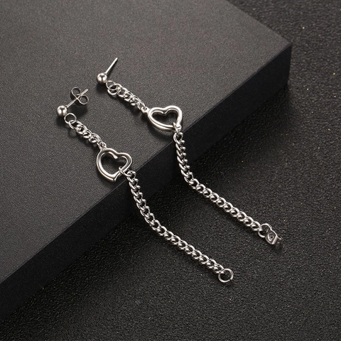 Boucles d'Oreilles Clous en Acier Inoxydable Asymétriques Chaîne Gland Style Coréen Hip Hop Bijoux Unisexes