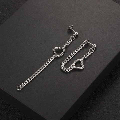 Boucles d'Oreilles Clous en Acier Inoxydable Asymétriques Chaîne Gland Style Coréen Hip Hop Bijoux Unisexes