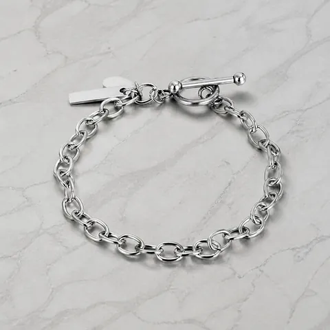Bracciale a Catena Minimalista in Acciaio al Titanio Per Uomo Donna Ciondolo a Cuore Barra Chiusura a Scomparsa Argento Gioielli