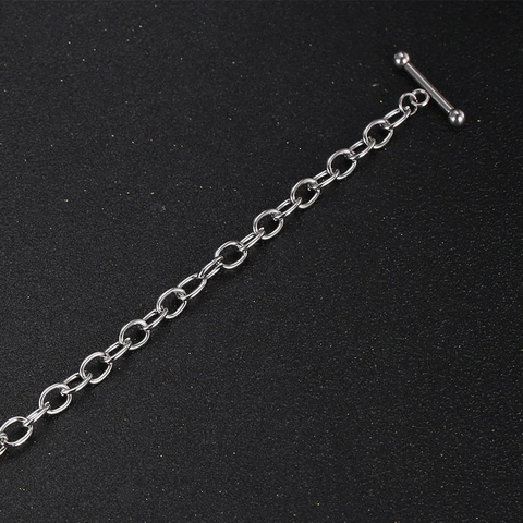 Bracciale a Catena Minimalista in Acciaio al Titanio Per Uomo Donna Ciondolo a Cuore Barra Chiusura a Scomparsa Argento Gioielli