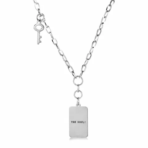 Collar con Colgante de Placa Militar de Acero de Titanio con Llave Minimalista THE SOUL Grabado de Letra Joyería para Hombre Mujer