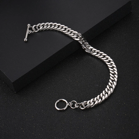 Uomo Acciaio al Titanio Bracciale Collana a Maglia Cubana per Donna Unisex Minimalista Punk Chiusura a Scomparsa Gioiello Lucidato