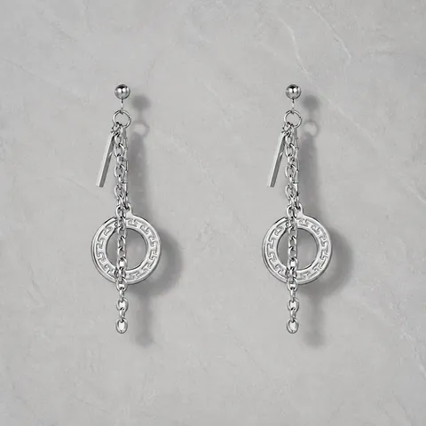 Titanium Steel Greek Key Tassel Earrings For Women Minimalism Geometric Long Drop Dangle Earrings Korean Style Jewelry