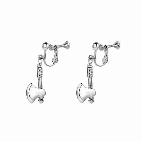 Creative Punk 3D Axe Pendant Clip On Earrings For Men Women Stainless Steel Silver Tool Shape Non Pierced Earring Jewelry