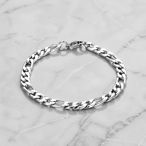Collana Bracciale Unisex in Acciaio al Titanio Catena Figaro Hip Hop Gioielli Argentati Lucidati per Uomo Donna
