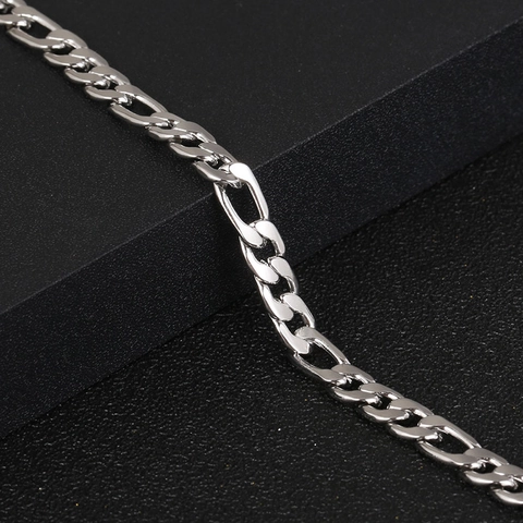 Collana Bracciale Unisex in Acciaio al Titanio Catena Figaro Hip Hop Gioielli Argentati Lucidati per Uomo Donna