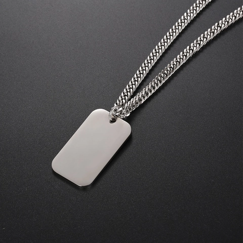 Collana con Pendente Dog Tag in Acciaio Inossidabile al Titanio per Uomo Piastra ID Rettangolo Lucida Catena Cubana