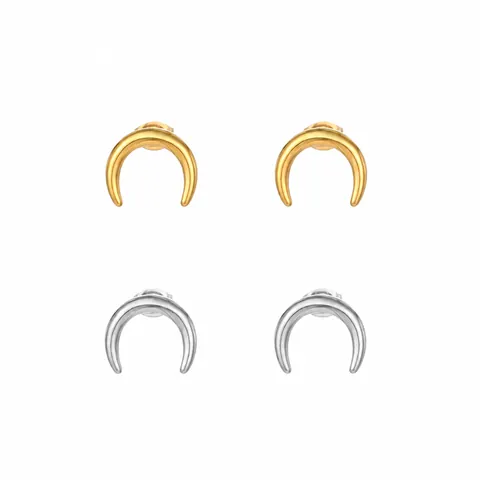 Orecchini a Bottone a Luna Crescente in Acciaio al Titanio Vintage per Uomo Donna Minimalista Punk Oro Argento Gioielli