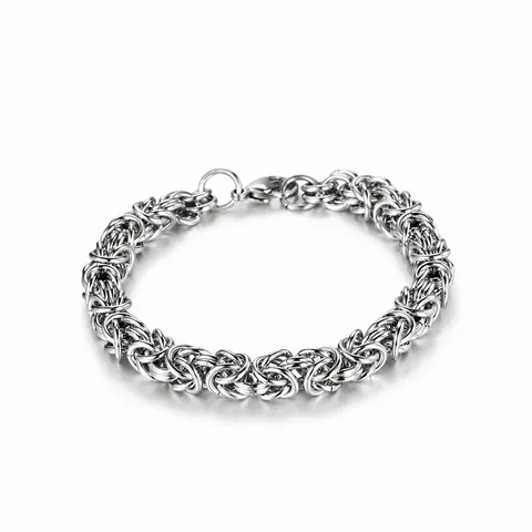 Bracciale a Catena Bizantina Vintage da Uomo in Acciaio Inossidabile Gioielli a Maglia Intrecciata Punk Hip Hop Argento Accessorio