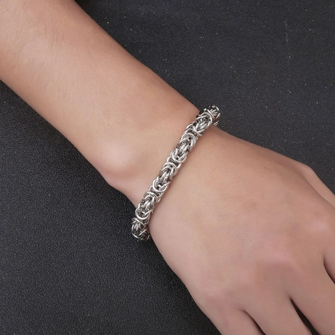 Bracciale a Catena Bizantina Vintage da Uomo in Acciaio Inossidabile Gioielli a Maglia Intrecciata Punk Hip Hop Argento Accessorio