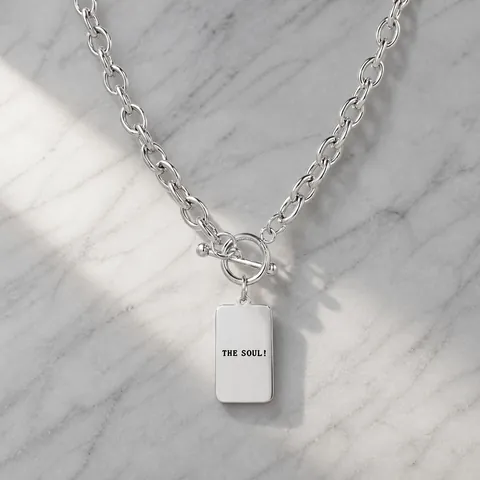 Collana con Pendente in Acciaio al Titanio Chiusura Toggle per Uomo Donna Argento Targhetta Rettangolare The Soul Gioielli Streetwear