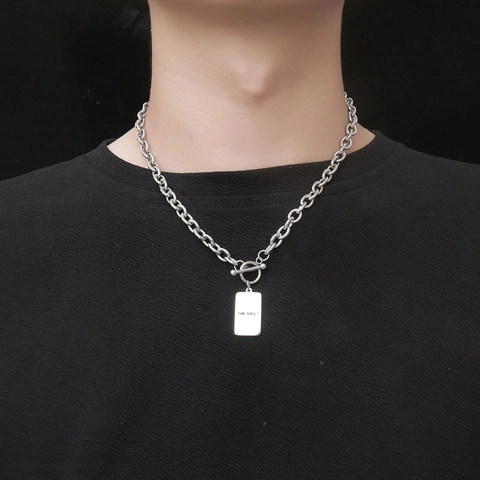 Collana con Pendente in Acciaio al Titanio Chiusura Toggle per Uomo Donna Argento Targhetta Rettangolare The Soul Gioielli Streetwear