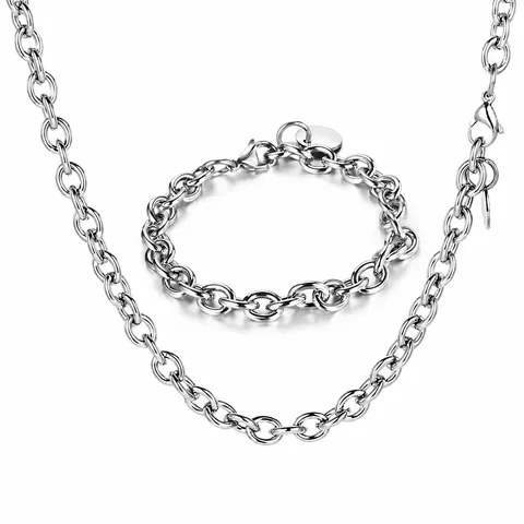 Set Collana e Bracciale in Acciaio Inossidabile Minimalista Uomo Hip Hop Catena a O Lucida con Targhetta Rotonda Gioielli