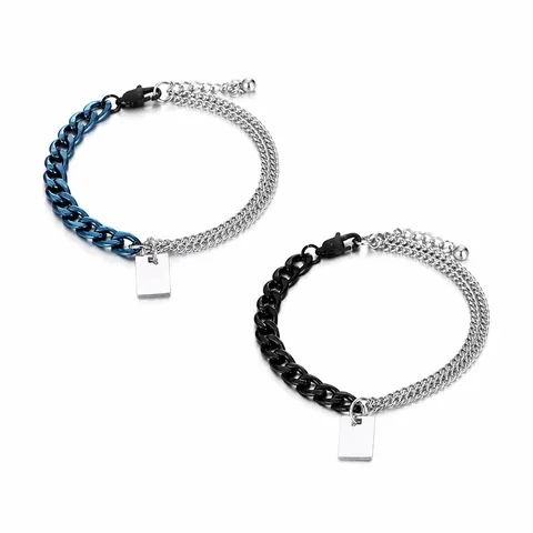 Bracciale Patchwork in Acciaio al Titanio Minimalista per Uomo Donna Catena Cubana Bracciale a Doppio Strato con Piastrina Rettangolare Gioielli