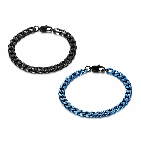 Bracciale a Maglia Cubana in Acciaio al Titanio Minimalista per Uomo Donna Moda Galvanica Nero Blu Gioielli in Metallo