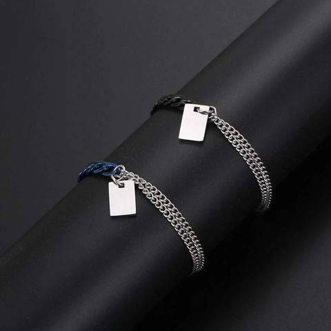 Bracciale Patchwork in Acciaio al Titanio Minimalista per Uomo Donna Catena Cubana Bracciale a Doppio Strato con Piastrina Rettangolare Gioielli