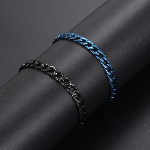 Bracciale a Maglia Cubana in Acciaio al Titanio Minimalista per Uomo Donna Moda Galvanica Nero Blu Gioielli in Metallo