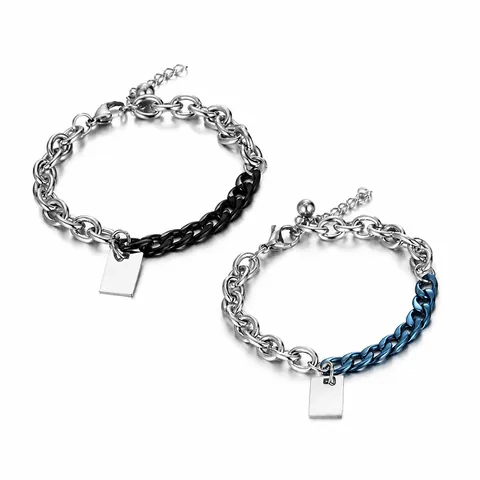 Bracciale a Catena in Acciaio al Titanio Patchwork per Uomo Donna Design a Blocchi di Colore Etichetta Rettangolare Vuota