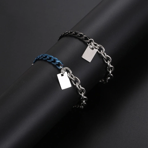 Bracciale a Catena in Acciaio al Titanio Patchwork per Uomo Donna Design a Blocchi di Colore Etichetta Rettangolare Vuota