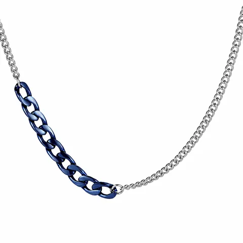 Collana Minimalista in Acciaio al Titanio con Splicing Curb Chain Uomo Donna Hip Hop Blu Nero Metallo Gioielli Moda