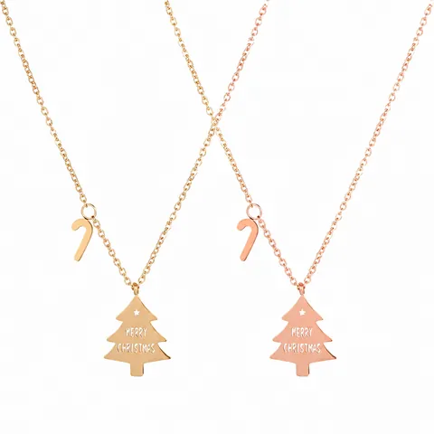 Fröhliche Weihnachten Wunschbaum Anhänger Halskette Titanstahl Gold Roségold Zuckerstange Schlüsselbeinkette Festlicher Schmuck Für Damen