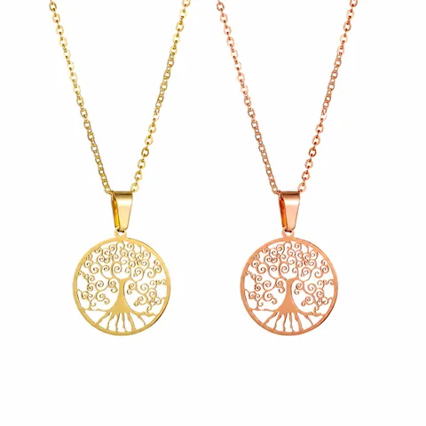 Roestvrijstalen Levensboom Hanger Halsketting Artistiek Hol Rond Sieraden Voor Dames Heren Goud Roségoud Zilver Cadeau