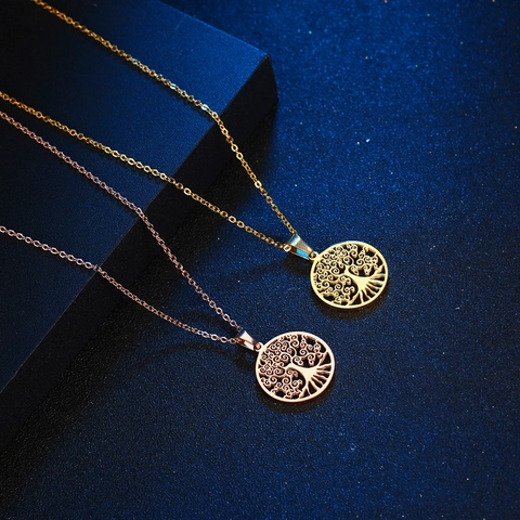 Roestvrijstalen Levensboom Hanger Halsketting Artistiek Hol Rond Sieraden Voor Dames Heren Goud Roségoud Zilver Cadeau