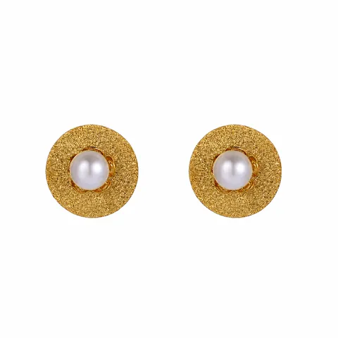 Orecchini a Bottone Vintage in Acciaio Inossidabile con Perla Artificiale e Strass Stile Francese Placcato Oro Satinato Gioielli Geometrici per Donna