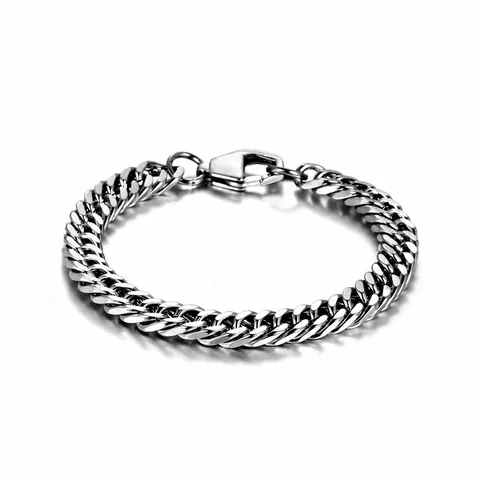 Bracciale Minimalista in Acciaio al Titanio Maglia Cubana per Uomo Donna Hip Hop Catena Collana Unisex Argento Lucido Gioielli