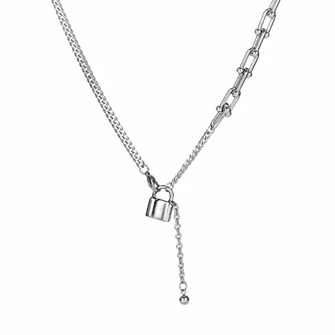 Collar de Acero Inoxidable con Colgante de Candado para Hombre Mujer Hip Hop Punk Cadena de Empalme U-link Joyería Regalo