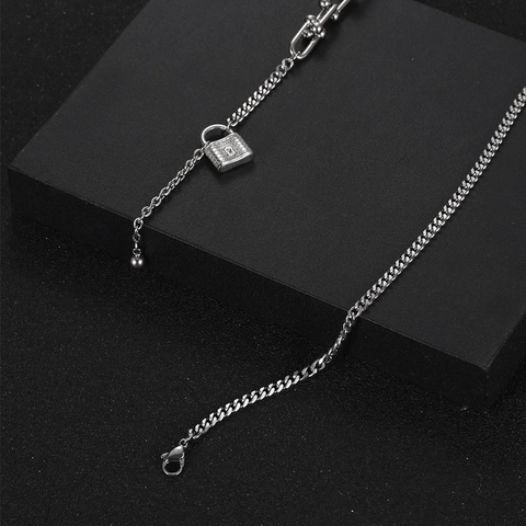 Collar de Acero Inoxidable con Colgante de Candado para Hombre Mujer Hip Hop Punk Cadena de Empalme U-link Joyería Regalo