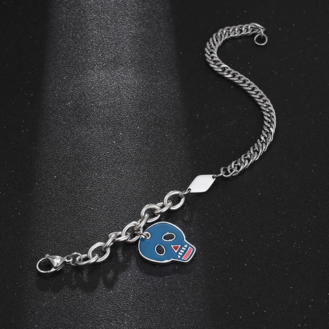 Pulsera de Cadena Empalmada de Calavera de Acero de Titanio para Hombre Mujer Punk Estilo Callejero Halloween Joyería